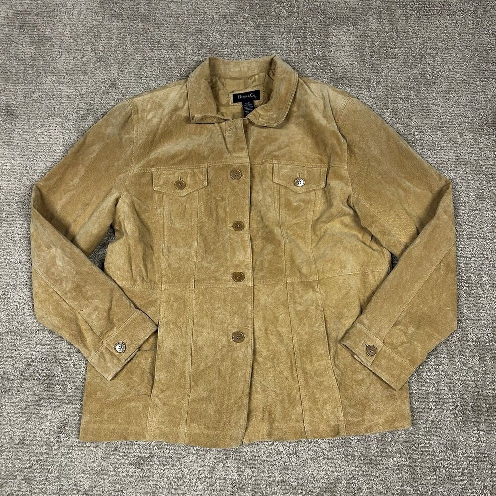Denim & Co Suede Leather Jacket Womens XL Beige Tan Western Coat Chore Pockets